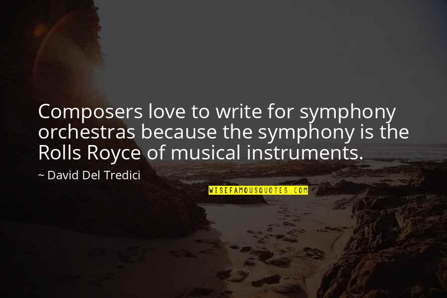 Composers Quotes By David Del Tredici: Composers love to write for symphony orchestras because