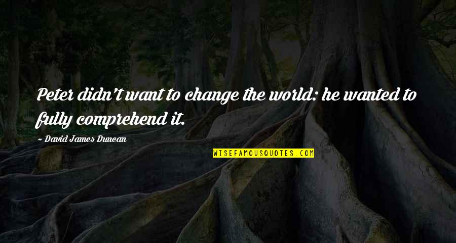 Comprehend Quotes By David James Duncan: Peter didn't want to change the world: he