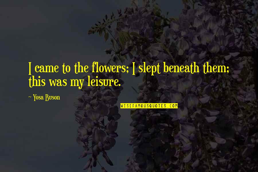 Compromesso In Inglese Quotes By Yosa Buson: I came to the flowers; I slept beneath