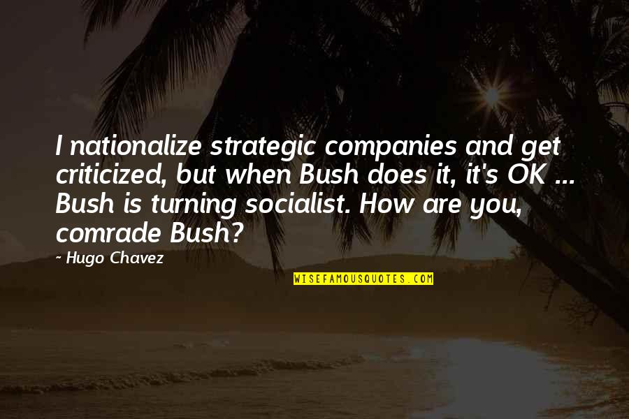 Comrade Quotes By Hugo Chavez: I nationalize strategic companies and get criticized, but