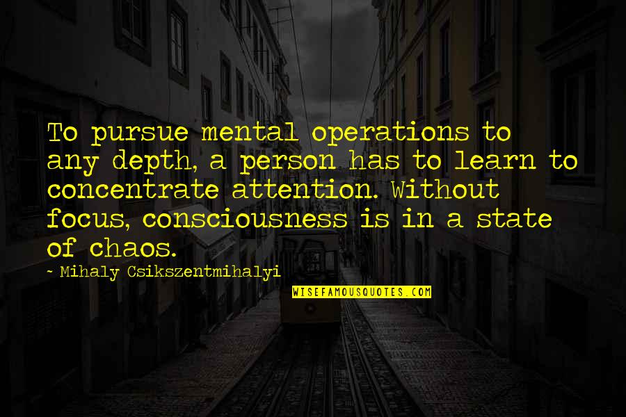 Concentrate Quotes By Mihaly Csikszentmihalyi: To pursue mental operations to any depth, a