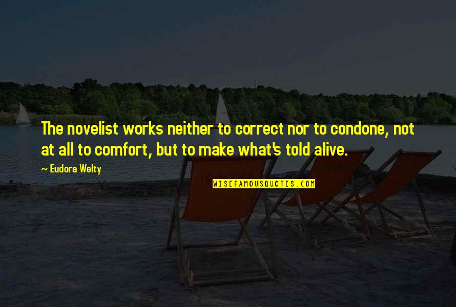 Condone Quotes By Eudora Welty: The novelist works neither to correct nor to