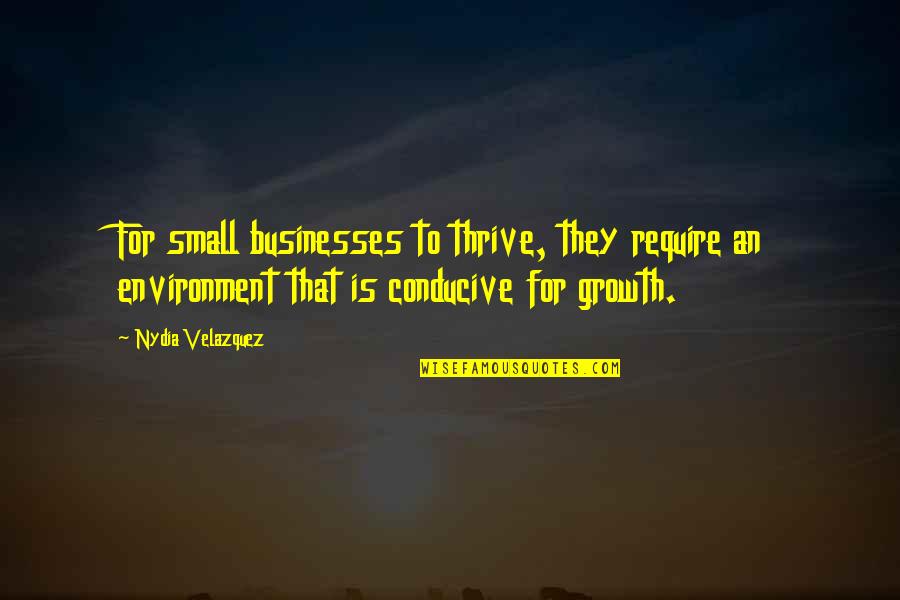 Conducive Environment Quotes By Nydia Velazquez: For small businesses to thrive, they require an