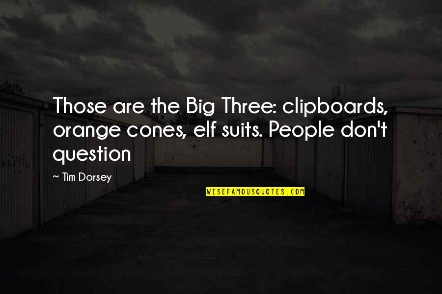 Cones Quotes By Tim Dorsey: Those are the Big Three: clipboards, orange cones,
