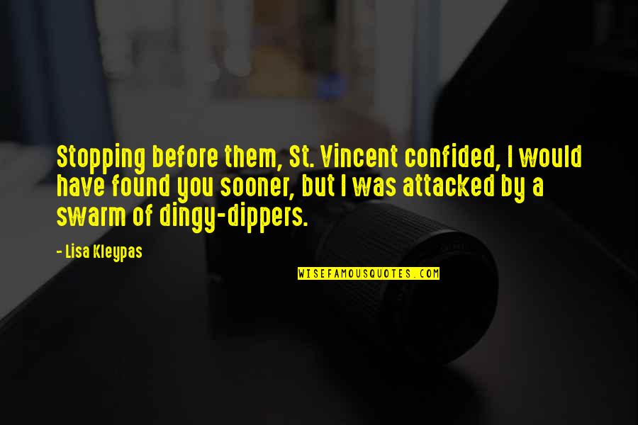 Confided Quotes By Lisa Kleypas: Stopping before them, St. Vincent confided, I would