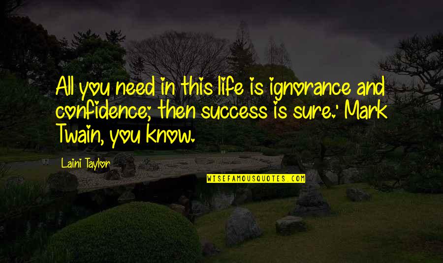 Confidence And Success Quotes By Laini Taylor: All you need in this life is ignorance