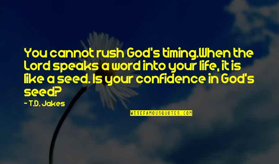 Confidence In The Lord Quotes By T.D. Jakes: You cannot rush God's timing.When the Lord speaks