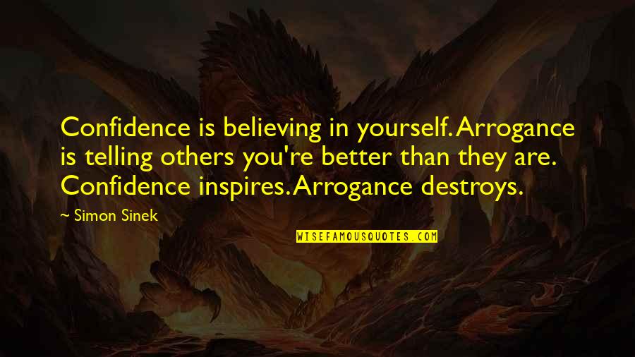 Confidence Not Arrogance Quotes By Simon Sinek: Confidence is believing in yourself. Arrogance is telling