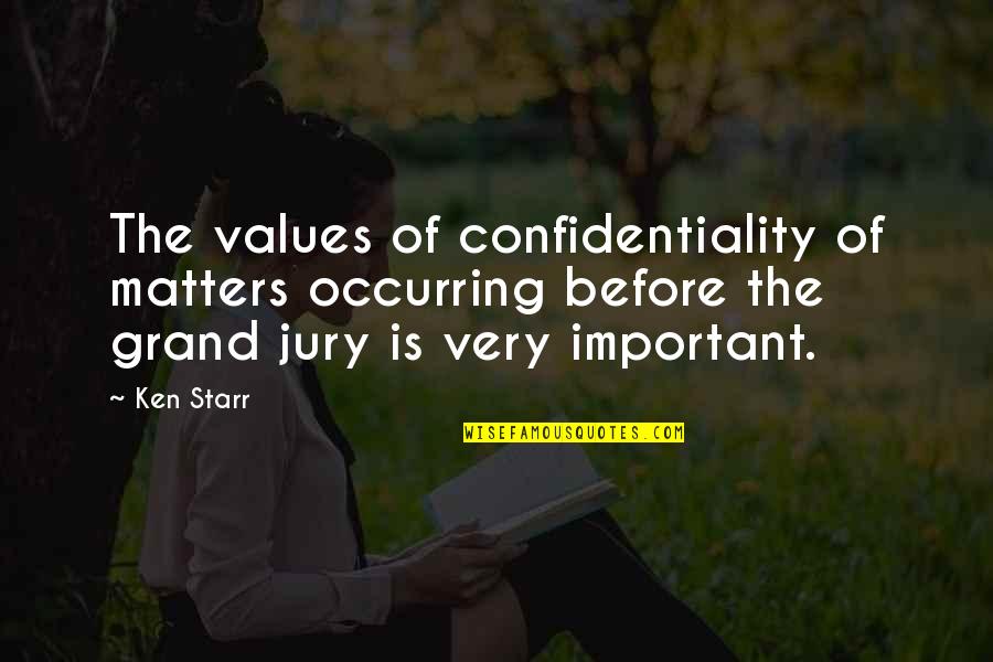 Confidentiality Quotes By Ken Starr: The values of confidentiality of matters occurring before