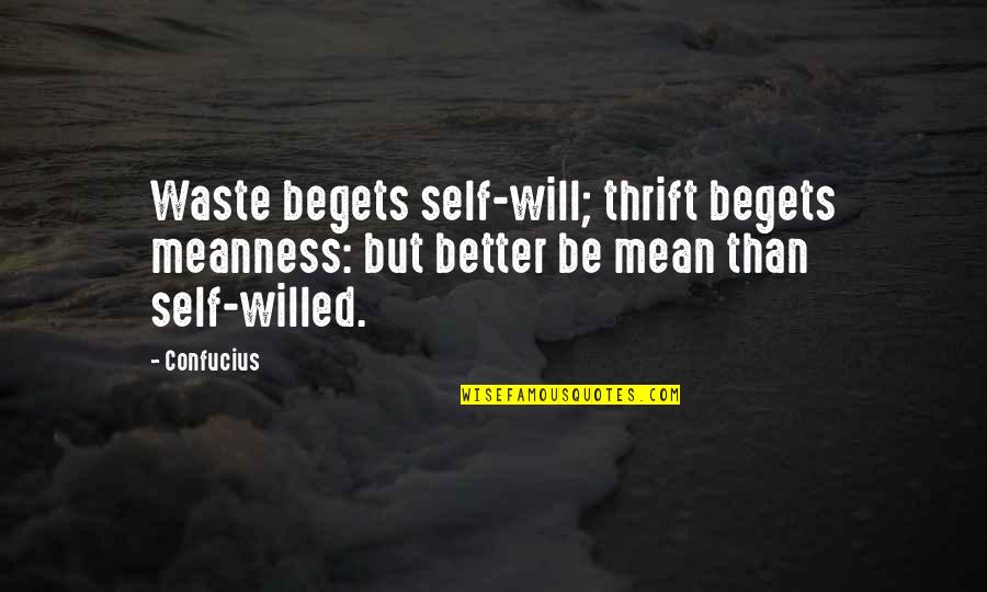 Confucius Quotes By Confucius: Waste begets self-will; thrift begets meanness: but better