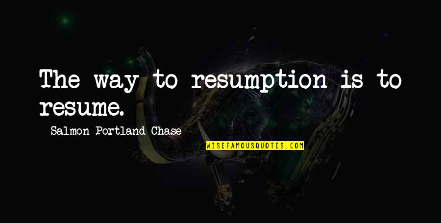 Connection Of Souls Quotes By Salmon Portland Chase: The way to resumption is to resume.