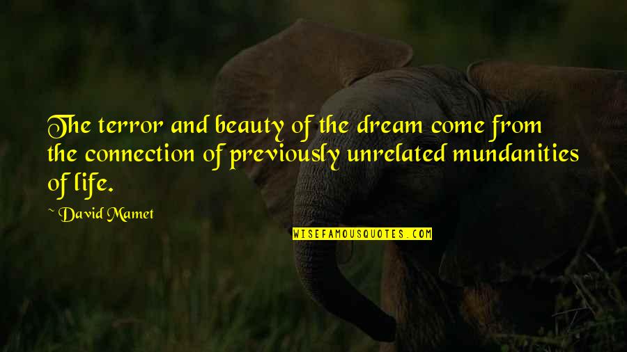 Connections In Life Quotes By David Mamet: The terror and beauty of the dream come Connections In Life Quotes By David Mamet: The terror and beauty of the dream come