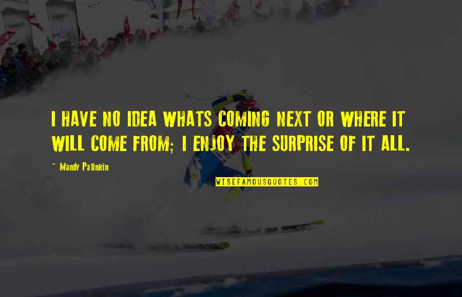 Connections With Nature Quotes By Mandy Patinkin: I HAVE NO IDEA WHATS COMING NEXT OR Connections With Nature Quotes By Mandy Patinkin: I HAVE NO IDEA WHATS COMING NEXT OR
