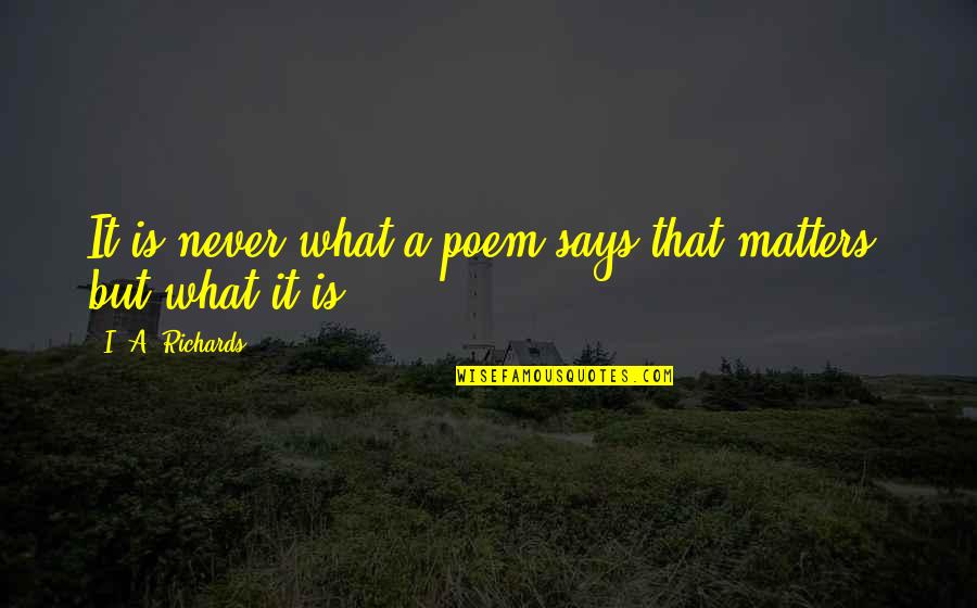 Connellan Airport Quotes By I. A. Richards: It is never what a poem says that Connellan Airport Quotes By I. A. Richards: It is never what a poem says that