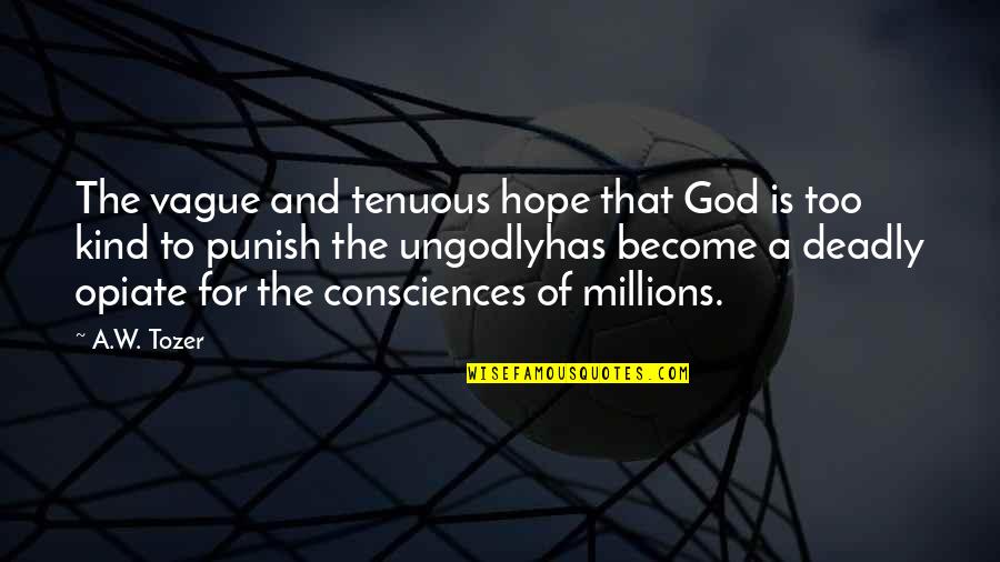 Consciences Quotes By A.W. Tozer: The vague and tenuous hope that God is