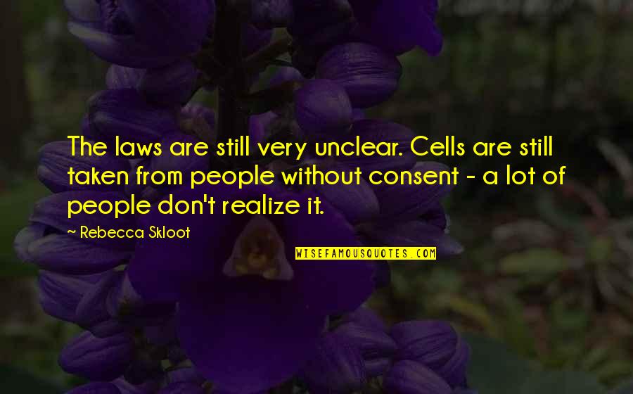 Consent Quotes By Rebecca Skloot: The laws are still very unclear. Cells are Consent Quotes By Rebecca Skloot: The laws are still very unclear. Cells are