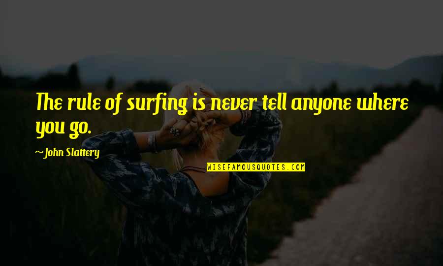 Consequences Aleatha Romig Quotes By John Slattery: The rule of surfing is never tell anyone