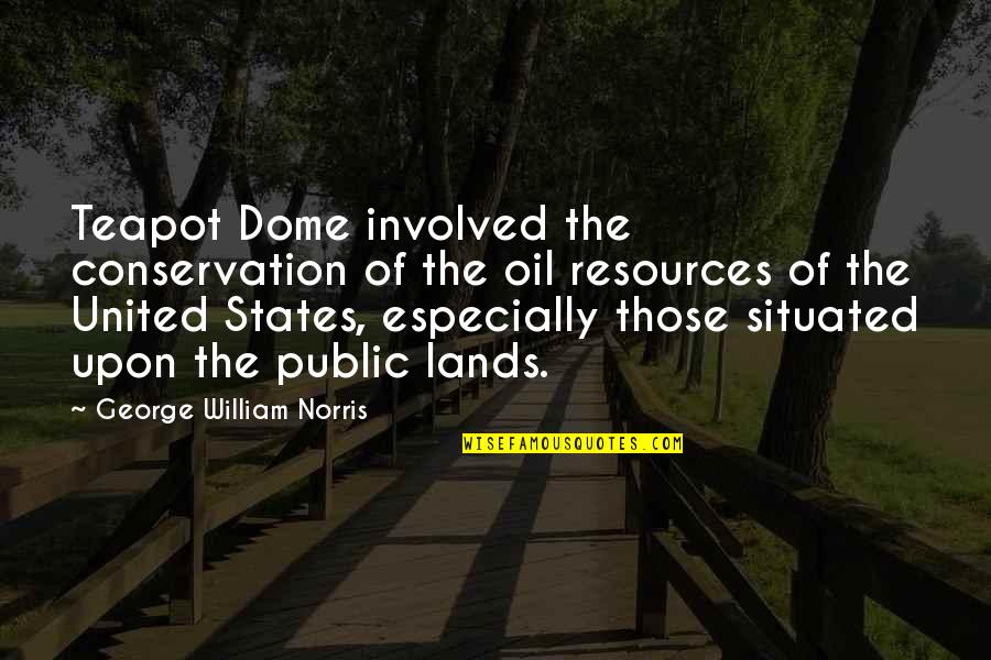 Conservation Quotes By George William Norris: Teapot Dome involved the conservation of the oil