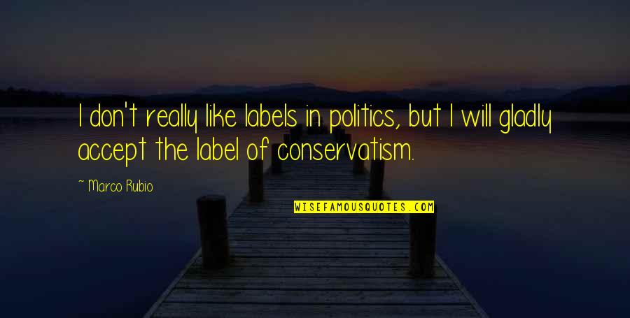 Conservatism Quotes By Marco Rubio: I don't really like labels in politics, but