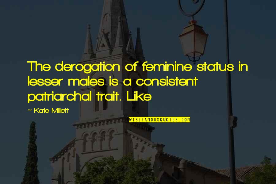 Consistent Quotes By Kate Millett: The derogation of feminine status in lesser males