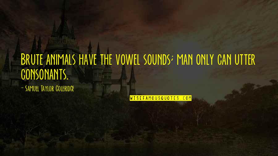 Consonants Quotes By Samuel Taylor Coleridge: Brute animals have the vowel sounds; man only Consonants Quotes By Samuel Taylor Coleridge: Brute animals have the vowel sounds; man only