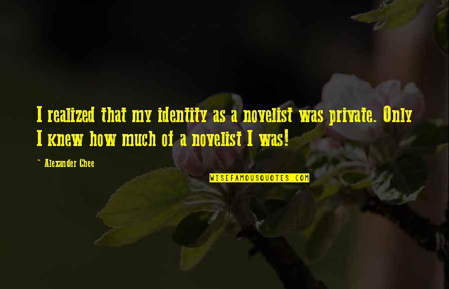 Constiinta Istorica Quotes By Alexander Chee: I realized that my identity as a novelist Constiinta Istorica Quotes By Alexander Chee: I realized that my identity as a novelist