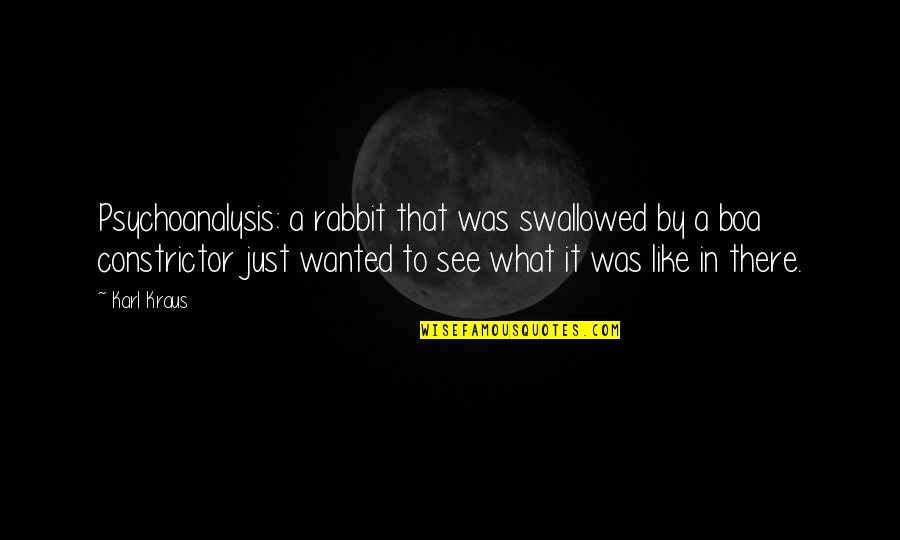 Constrictor Quotes By Karl Kraus: Psychoanalysis: a rabbit that was swallowed by a