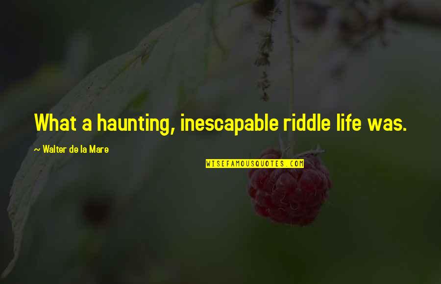 Consumer Confidence Quotes By Walter De La Mare: What a haunting, inescapable riddle life was. Consumer Confidence Quotes By Walter De La Mare: What a haunting, inescapable riddle life was.