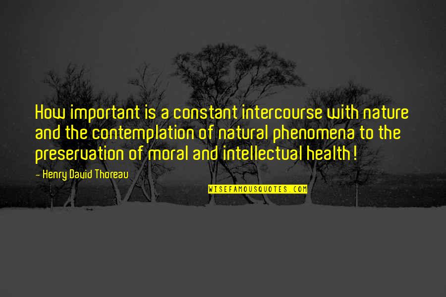Contemplation's Quotes By Henry David Thoreau: How important is a constant intercourse with nature