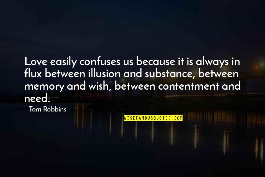 Contentment And Quotes By Tom Robbins: Love easily confuses us because it is always