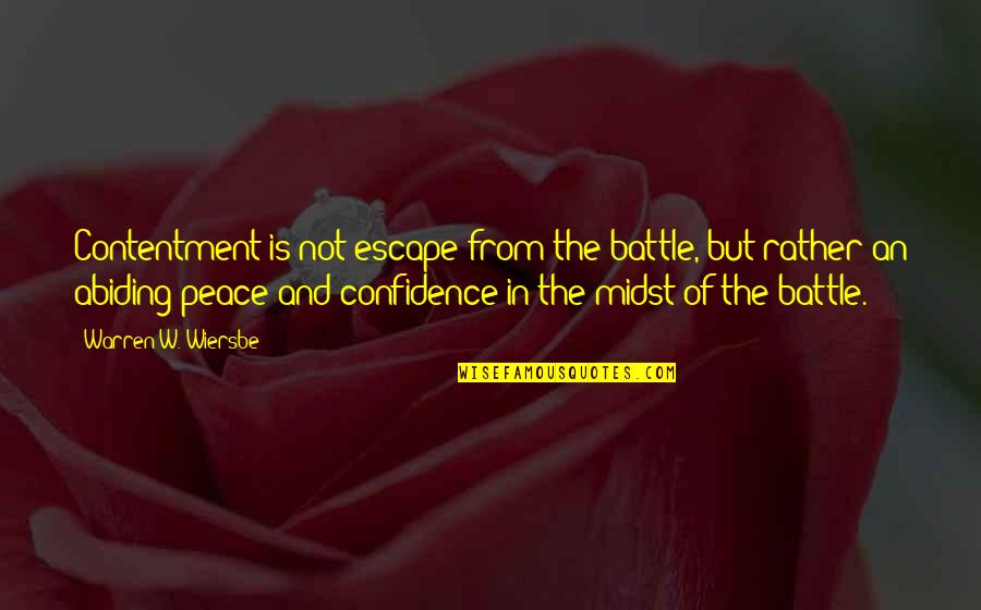 Contentment And Quotes By Warren W. Wiersbe: Contentment is not escape from the battle, but