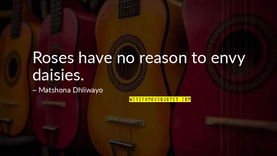 Contentment In Beauty Quotes By Matshona Dhliwayo: Roses have no reason to envy daisies. Contentment In Beauty Quotes By Matshona Dhliwayo: Roses have no reason to envy daisies.