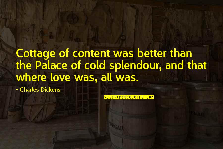 Contentment In Love Quotes By Charles Dickens: Cottage of content was better than the Palace