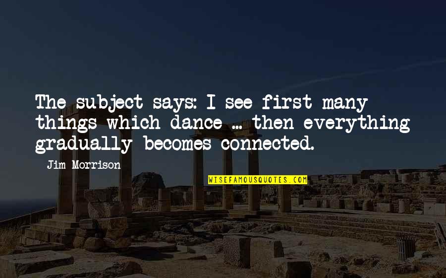 Contortionists Videos Quotes By Jim Morrison: The subject says: I see first many things Contortionists Videos Quotes By Jim Morrison: The subject says: I see first many things