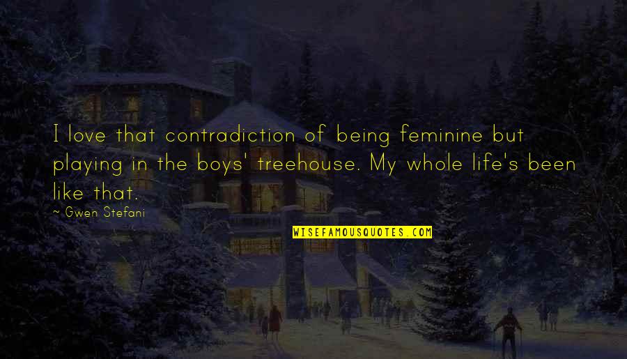Contradiction In Life Quotes By Gwen Stefani: I love that contradiction of being feminine but