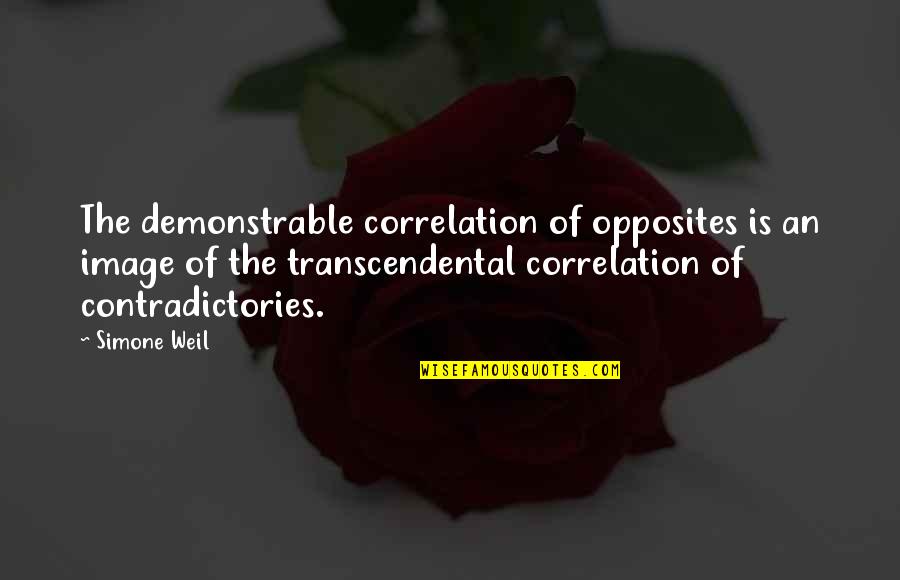 Contradictories Quotes By Simone Weil: The demonstrable correlation of opposites is an image