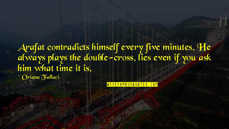 Contradicts Quotes By Oriana Fallaci: Arafat contradicts himself every five minutes. He always Contradicts Quotes By Oriana Fallaci: Arafat contradicts himself every five minutes. He always