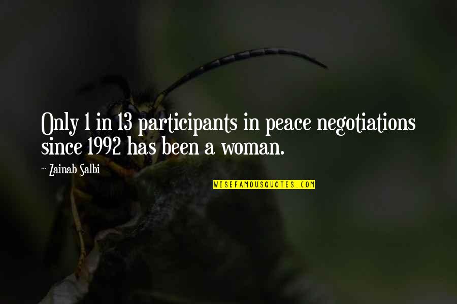 Contrapeso Delantero Quotes By Zainab Salbi: Only 1 in 13 participants in peace negotiations