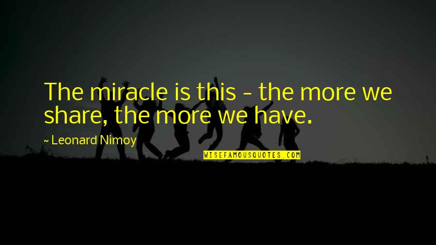 Contraponto Quotes By Leonard Nimoy: The miracle is this - the more we