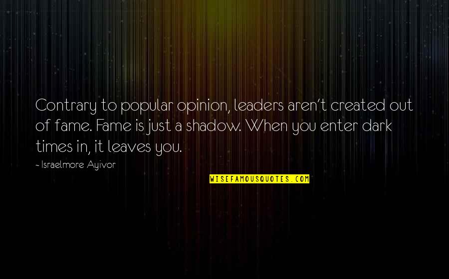 Contrary Opinion Quotes By Israelmore Ayivor: Contrary to popular opinion, leaders aren't created out