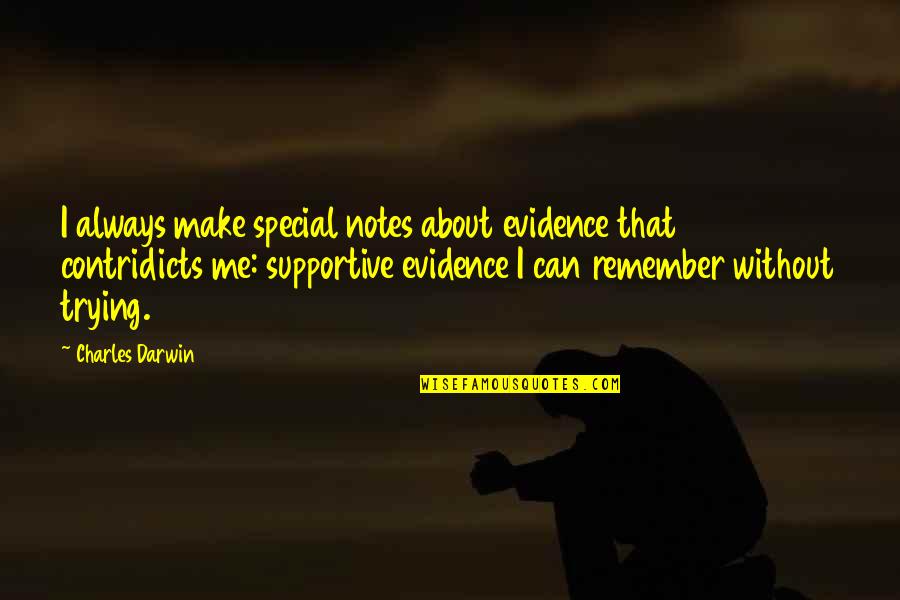 Contridicts Quotes By Charles Darwin: I always make special notes about evidence that