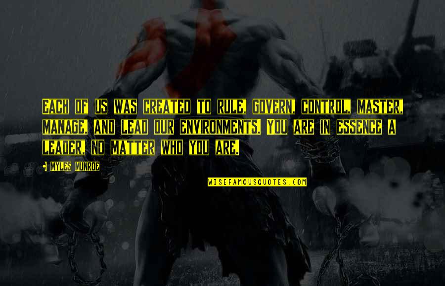Control And Leadership Quotes By Myles Munroe: Each of us was created to rule, govern,