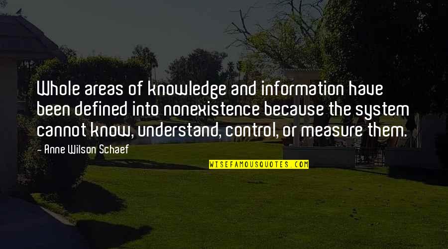 Control Of Information Quotes By Anne Wilson Schaef: Whole areas of knowledge and information have been