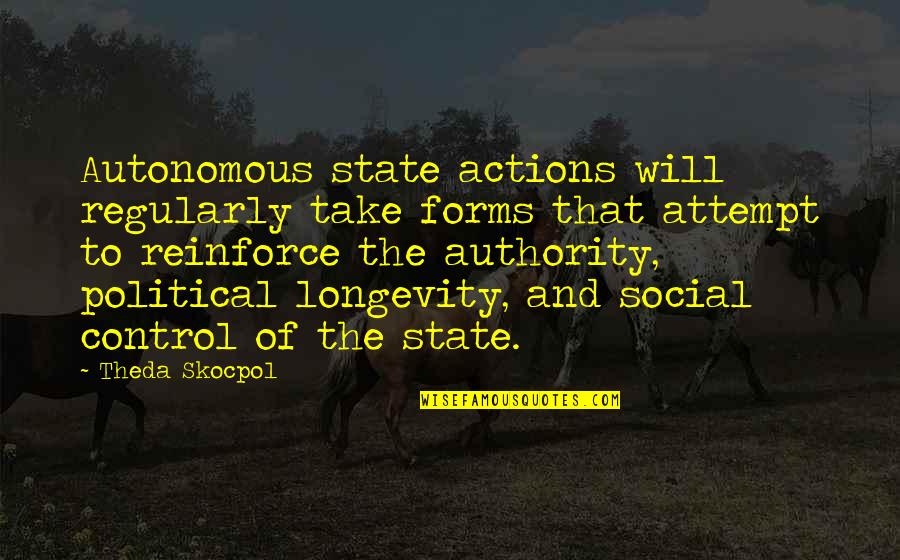 Control Your Actions Quotes By Theda Skocpol: Autonomous state actions will regularly take forms that