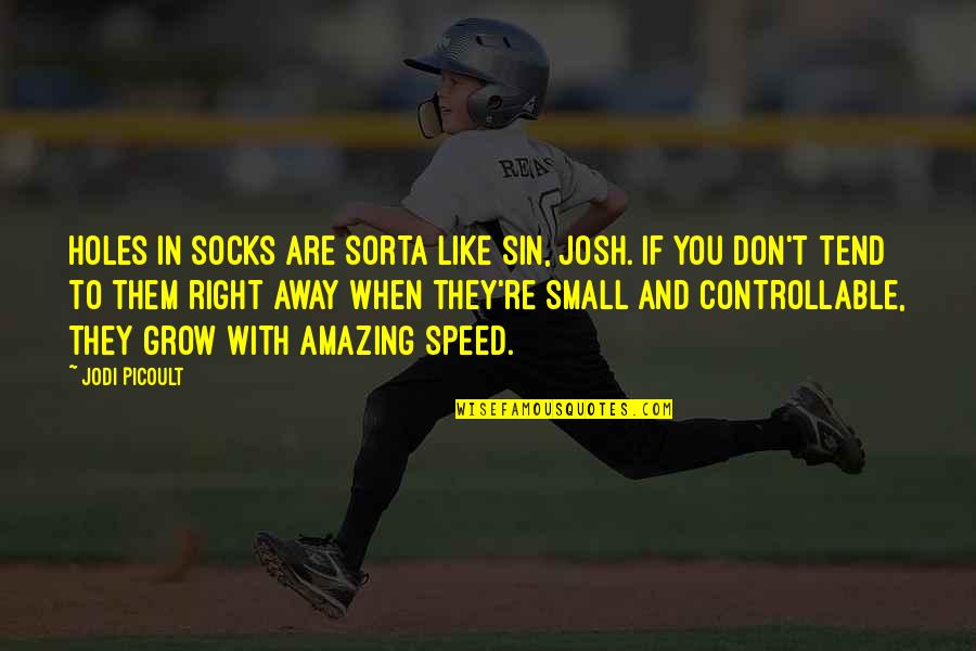 Controllable Quotes By Jodi Picoult: Holes in socks are sorta like sin, Josh.