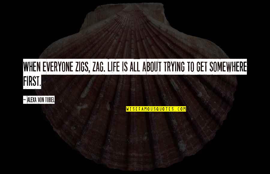 Conveyer Quotes By Alexa Von Tobel: When everyone zigs, zag. Life is all about