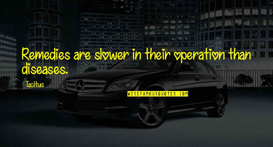 Convoluting Machine Quotes By Tacitus: Remedies are slower in their operation than diseases.