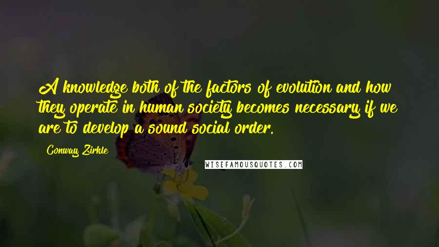 Conway Zirkle quotes: A knowledge both of the factors of evolution and how they operate in human society becomes necessary if we are to develop a sound social order.