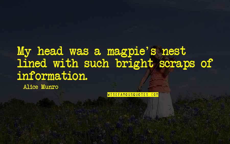 Coo Coo Nest Quotes By Alice Munro: My head was a magpie's nest lined with