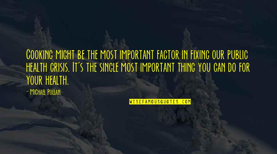 Cooking For You Quotes By Michael Pollan: Cooking might be the most important factor in Cooking For You Quotes By Michael Pollan: Cooking might be the most important factor in